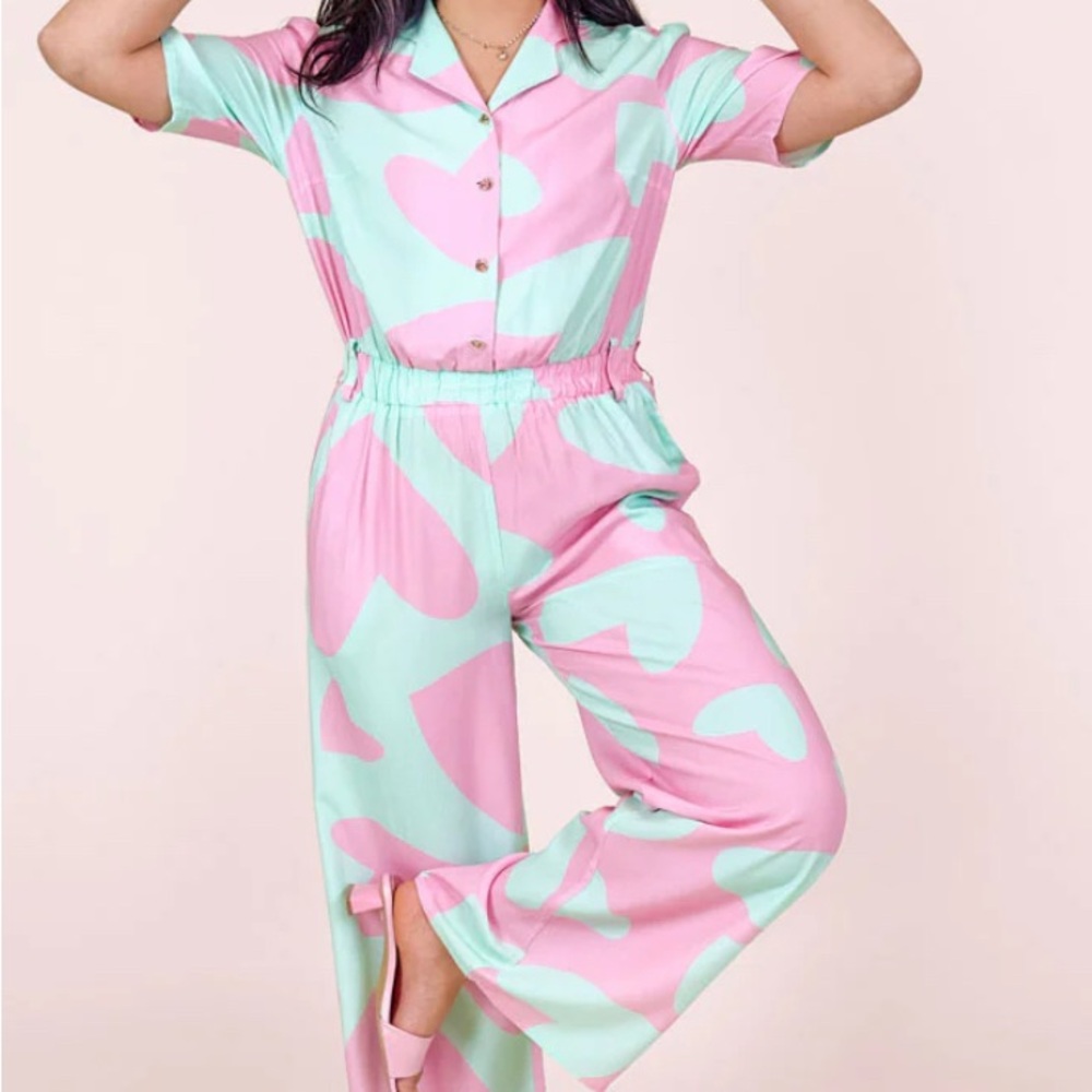Mint and Pink Heart Jumpsuit